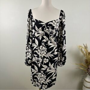 NEW Maurices Women's XXL Black & White Long Sleeve Floral Mini Dress Linen Blend